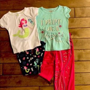2 Pairs Mermaid PJ sets - Carter's 6, Cat & Jack 5